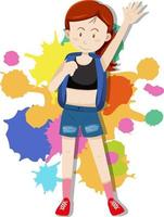 Happy girl with blue backpack on her back vector