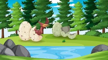 Dinosaur in prehistoric forest scene vector