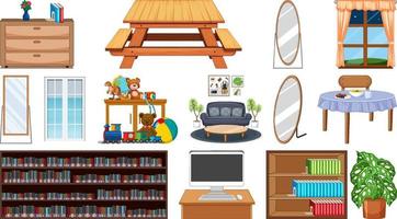 Set of interior furniture and decorations vector