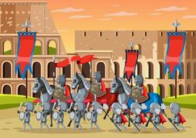 Middle ages scene with medieval army vector