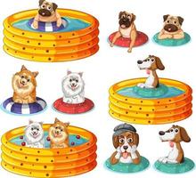 conjunto de perros en piscina amarilla vector