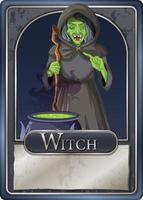 Creepy witch character game card template vector