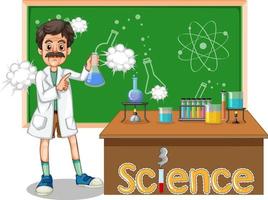 Scientist man cartoon character with laboratory equipments vector