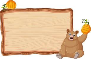 Bear with wooden sign banner vector