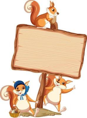 Squirrel with wooden sign banner