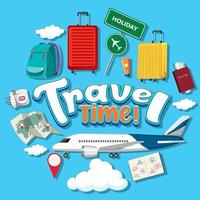Travel time typography design with travelling objects vector