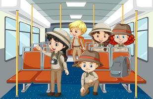 Scene with many people using public transportation vector