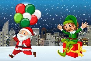 Christmas poster design with Santa Claus and elf vector