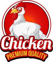 banner de calidad premium de pollo con personaje de dibujos animados de pollo vector