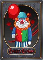 Creepy clown holding balloon character game card template vector