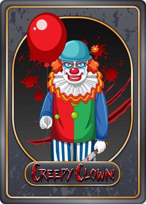 Creepy clown holding balloon character game card template