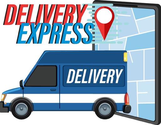 Delivery Express logo with location pin and panel van