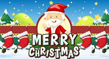 Merry Christmas banner design with Santa Claus in cartoon style vector