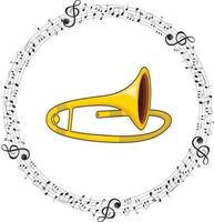 un sousaphone con notas musicales sobre fondo blanco vector