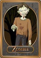 Creepy zombie character game card template vector