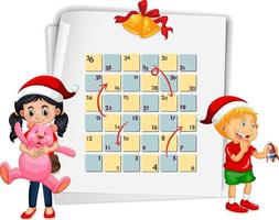 Snake and ladders game template with Christmas theme vector