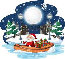 Snowy night with Santa Claus on a boat vector