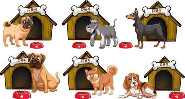 Set of different cute dogs in cartoon style vector