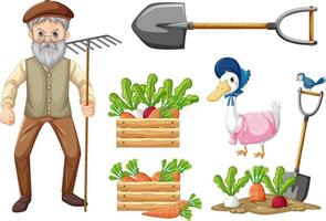 Set of farm animals and farmer cartoon character vector