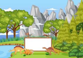 dinosaurio en la escena del bosque prehistórico vector