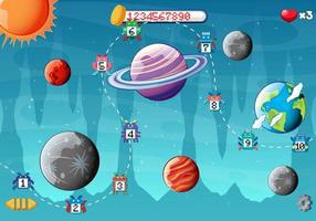 Pixel space game interface with planets vector