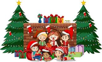 Happy children celebrating Christmas on white background vector