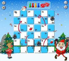 Snake and ladders game template in Christmas theme vector