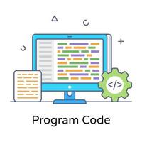 código de programa en icono conceptual plano, vector editable