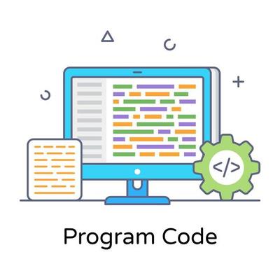 Program code in flat conceptual icon, editable vector