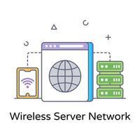 Wireless server network flat conceptual icon vector