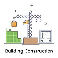 icono de contorno plano de construcción de edificios, vector editable