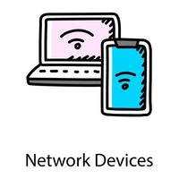 Doodle style of network devices icon vector