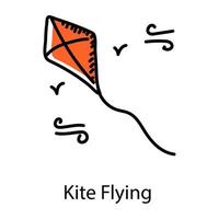 Amusement and entertainment, doodle icon of kite flying vector