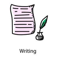 Quill with paper denoting hand drawn icon of quill writing vector