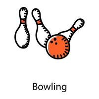 Famous game, hand drawn icon of bowling vector