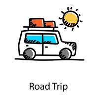 Doodle icon ofDoodle icon of road trip, editable vector  road trip, editable vector