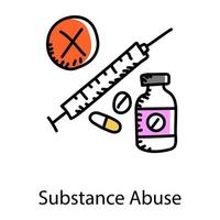 Substance abuse hand drawn icon, medicines addictions vector