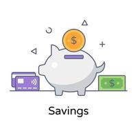 Piggy bank in flat outline style, savings or accumulation of money vector