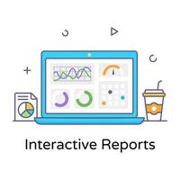 Flat outline conceptual icon of interactive reports, performance data report vector