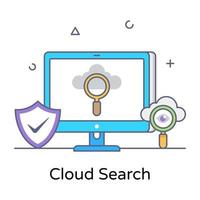 Magnifier with monitor denoting flat outline icon of cloud search vector