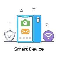 dispositivo inteligente en icono de contorno plano vector