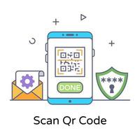 Scan qr code flat outline icon, mobile scanning vector