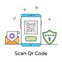 Scan qr code flat outline icon, mobile scanning vector