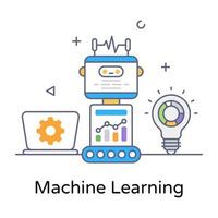 Machine learning flat outline icon, editable vector