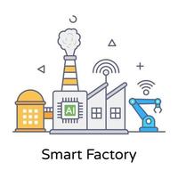 Smart factory in flat conceptual icon, editable vector