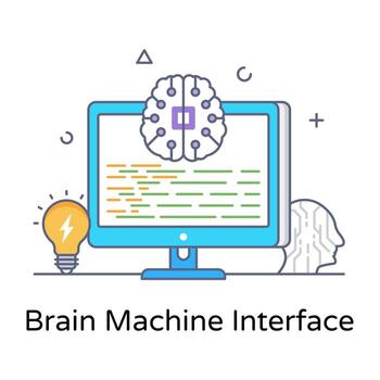 Brain machine interface flat conceptual icon vector