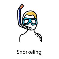 Person with diving mask denoting snorkeling hand drawn icon vector