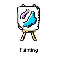 Canvas stand with colors denoting hand drawn icon of painting vector