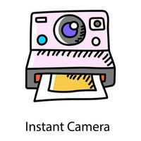 cámara instantánea en icono dibujado a mano, vector editable