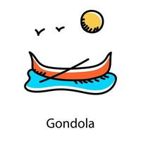 barco y agua que denotan el icono del garabato de la góndola vector